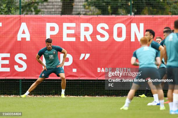 Wesley Hoedt warms up during a Southampton FC Training Session pictured at Staplewood Training Ground on August 08, 2019 in Southampton, England.