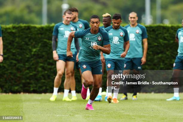 Yan Valery runs during a Southampton FC Training Session pictured at Staplewood Training Ground on August 08, 2019 in Southampton, England.