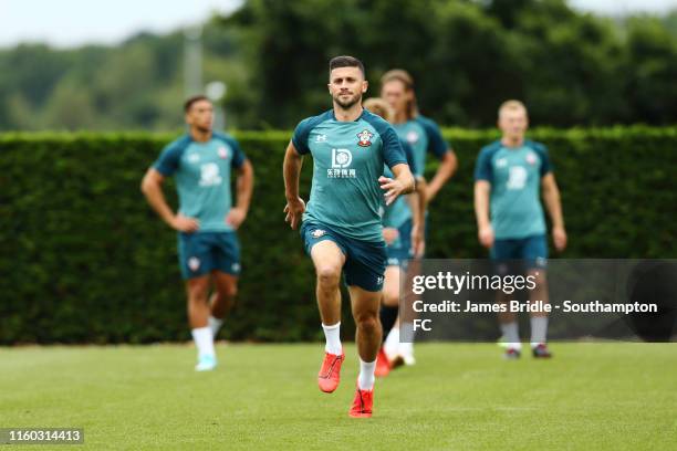 Shane Long runs during a Southampton FC Training Session pictured at Staplewood Training Ground on August 08, 2019 in Southampton, England.