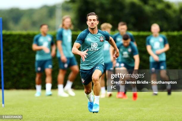 Cedric Soares runs during a Southampton FC Training Session pictured at Staplewood Training Ground on August 08, 2019 in Southampton, England.