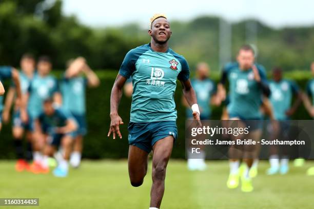 Moussa Djenepo runs during a Southampton FC Training Session pictured at Staplewood Training Ground on August 08, 2019 in Southampton, England.