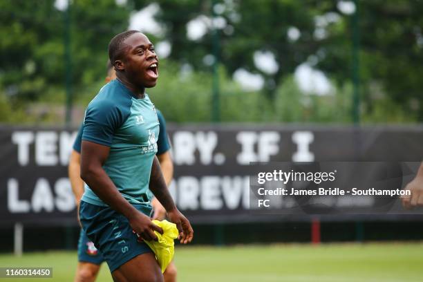 Michael Obafemi gestures during a Southampton FC Training Session pictured at Staplewood Training Ground on August 08, 2019 in Southampton, England.