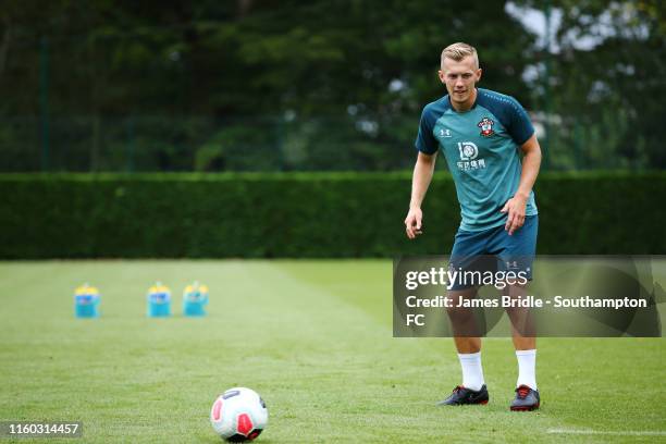 James Ward-Prowse looks on during a Southampton FC Training Session pictured at Staplewood Training Ground on August 08, 2019 in Southampton, England.