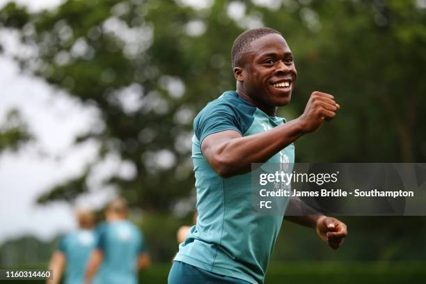 Michael Obafemi gestures during a Southampton FC Training Session pictured at Staplewood Training Ground on August 08, 2019 in Southampton, England.