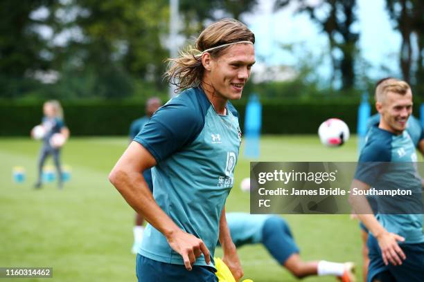 Jannik Vestergaard looks on during a Southampton FC Training Session pictured at Staplewood Training Ground on August 08, 2019 in Southampton,...