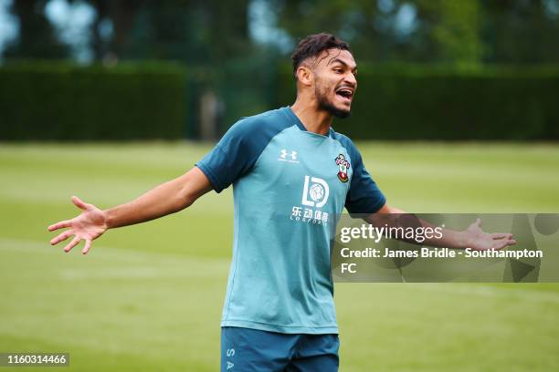 Sofiane Boufal reacts during a Southampton FC Training Session pictured at Staplewood Training Ground on August 08, 2019 in Southampton, England.