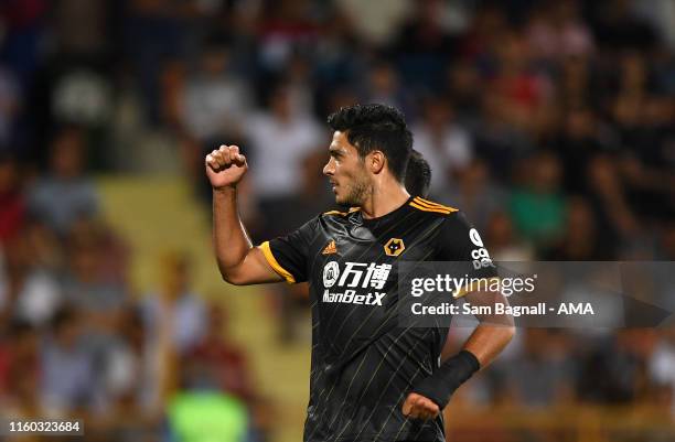 Raul Jimenez of Wolverhampton Wanderers celebrates after scoring a goal to make it 0-2 during the UEFA Europa League Third Qualifying Round First Leg...