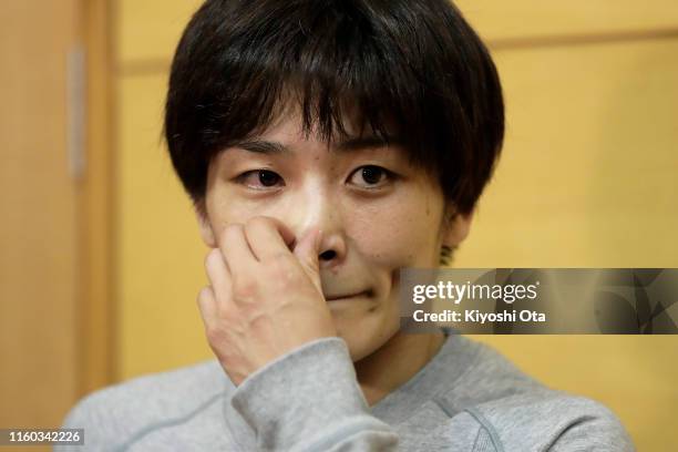 Kaori Icho reacts while being interviewed after losing the Women's 57kg play-off match against Risako Kawai during the Wrestling World Championships...