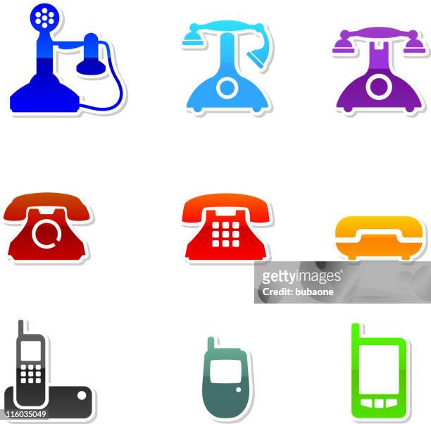 ilustraciones, imágenes clip art, dibujos animados e iconos de stock de teléfono evolution conjunto de iconos vectoriales sin royalties - teléfono antiguo