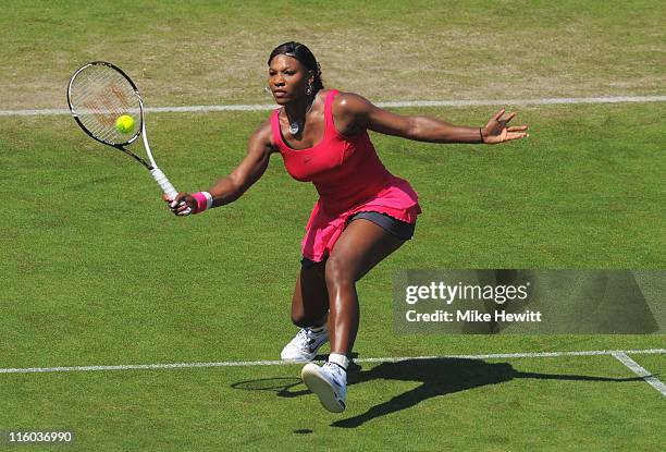 Serena Williams of USA in action in her match against Tsventana Pironkova of Bulgaria during day four of the AEGON International at Devonshire Park...