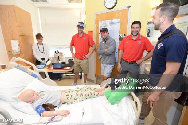 Kyle Denhoff and members of the Boston Cannons visit cancer patients at Boston Children's Hospital August 8, 2019 in Boston, Massachusetts.