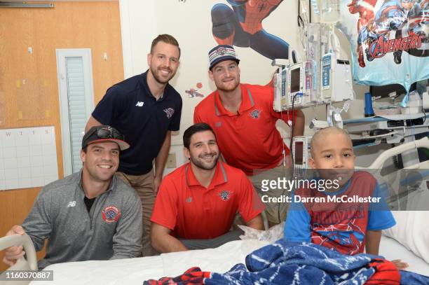 Kyle Denhoff and members of the Boston Cannons visit cancer patients at Boston Children's Hospital August 8, 2019 in Boston, Massachusetts.