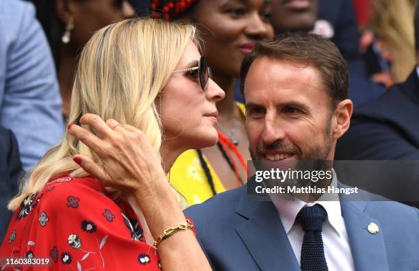 Gareth Southgate and his wife Alison Southgate are seen in the Royal Box during Day six of The Championships - Wimbledon 2019 at All England Lawn...