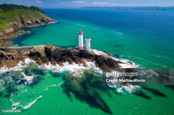 france from the sky : rade de brest and the amazing lighthouse petit minou - finistere ストックフォトと画像
