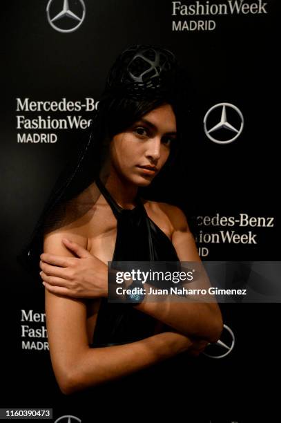 Lucia Rivera is seen backstage before the ALASKA fashion show during Mercedes Benz Fashion Week Madrid Spring/Summer 2020 at Ifema on July 06, 2019...