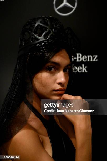 Lucia Rivera is seen backstage before the ALASKA fashion show during Mercedes Benz Fashion Week Madrid Spring/Summer 2020 at Ifema on July 06, 2019...