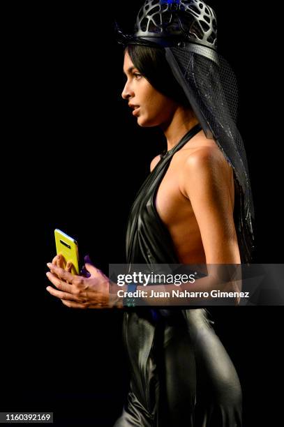 Model Lucia Rivera walks the runway at the ALASKA fashion show during the Samsung Ego - Mercedes Benz Fashion Week Spring/Summer 2020 at Ifema on...