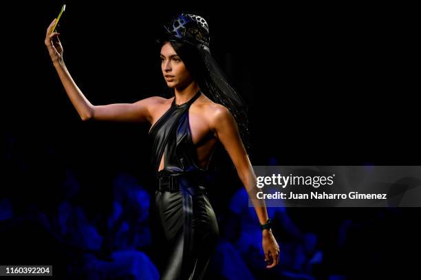 Model Lucia Rivera walks the runway at the ALASKA fashion show during the Samsung Ego - Mercedes Benz Fashion Week Spring/Summer 2020 at Ifema on...