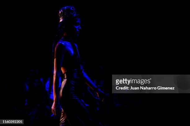 Model Lucia Rivera walks the runway at the ALASKA fashion show during the Samsung Ego - Mercedes Benz Fashion Week Spring/Summer 2020 at Ifema on...