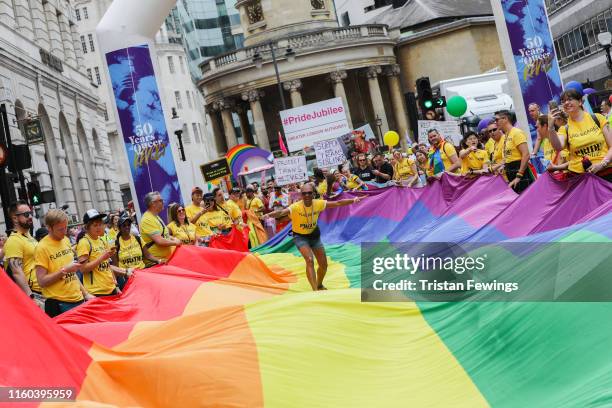 Parade goers during Pride in London 2019 on July 06, 2019 in London, England.