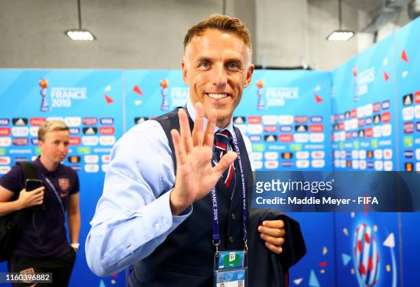Philip Neville, Head Coach of England arrives at the stadium prior to the 2019 FIFA Women's World Cup France 3rd Place Match match between England...