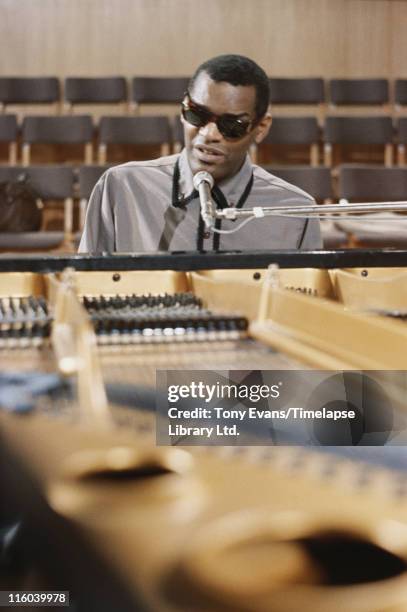 American soul and blues musician Ray Charles at the piano, 1964.