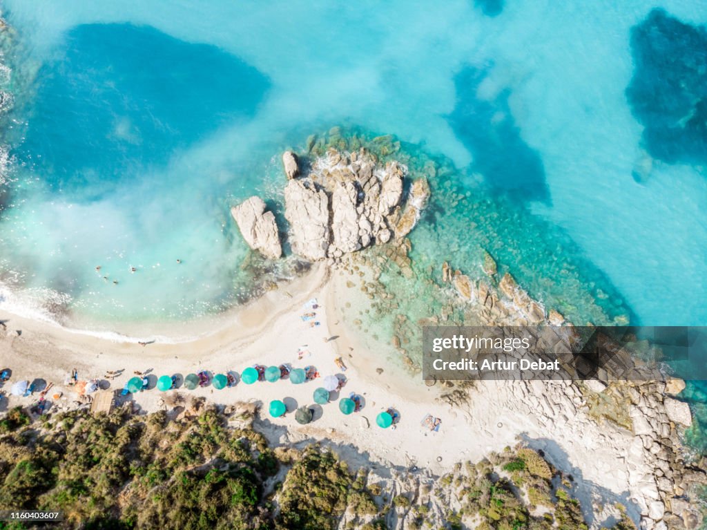 Directly above view of idyllic beach in the island of Zakynthos.