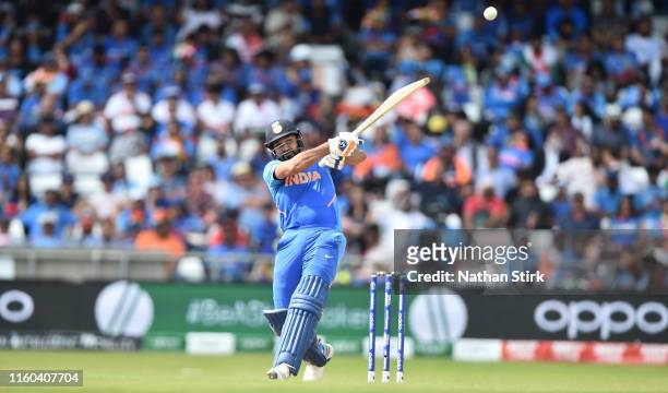 Rohit Sharma of India bats during the Group Stage match of the ICC Cricket World Cup 2019 between Sri Lanka and India at Headingley on July 06, 2019...