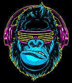 Gorilla with headphones