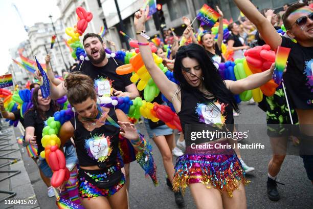 Parade goers during Pride in London 2019 on July 06, 2019 in London, England.