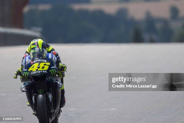 Valentino Rossi of Italy and Yamaha Factory Racing heads down a straight during the MotoGp of Germany - Qualifying at Sachsenring Circuit on July 06,...