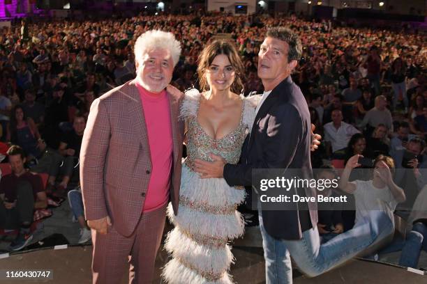 Pedro Almodovar, Penelope Cruz and Antonio Banderas attend the opening night of Film4 Summer Screen at Somerset House featuring the UK Premiere of...