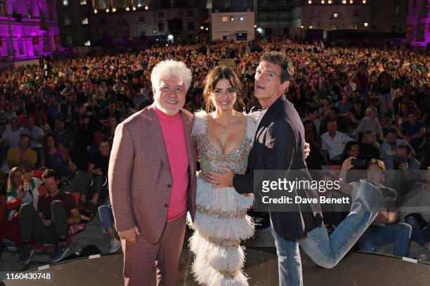 Pedro Almodovar, Penelope Cruz and Antonio Banderas attend the opening night of Film4 Summer Screen at Somerset House featuring the UK Premiere of...