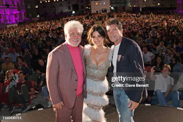 Pedro Almodovar, Penelope Cruz and Antonio Banderas attend the opening night of Film4 Summer Screen at Somerset House featuring the UK Premiere of...