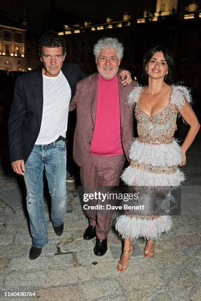 Antonio Banderas, Pedro Almodovar and Penelope Cruz attend the opening night of Film4 Summer Screen at Somerset House featuring the UK Premiere of...