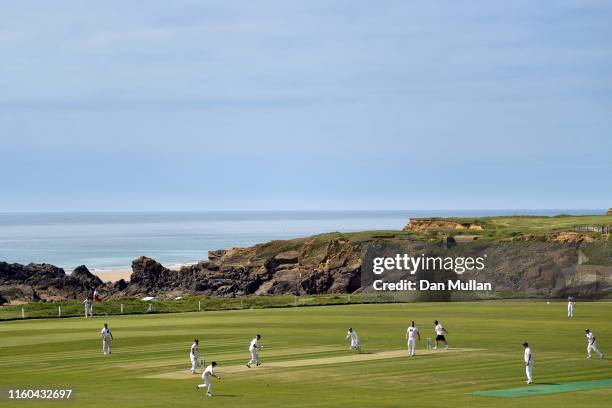 General view of the action during the Cornwall Cricket League Division 2 East match between Bude CC and Menheniot/Looe CC at Crooklets Cricket Ground...