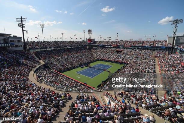 General view of the match between Felix Auger-Aliassime of Canada and Karen Khachanov of Russia during day 7 of the Rogers Cup at IGA Stadium on...