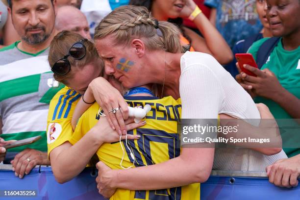 Sofia Jakobsson of Sweden celebrates with relatives and friends third place after the match during the 2019 FIFA Women's World Cup France 3rd Place...