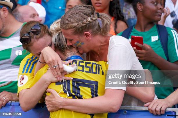 Sofia Jakobsson of Sweden celebrates with relatives and friends third place after the match during the 2019 FIFA Women's World Cup France 3rd Place...