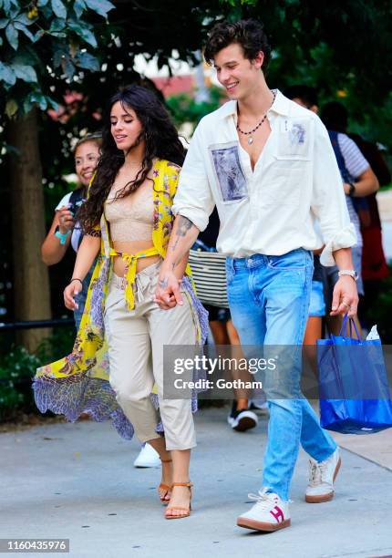 Camila Cabello and Shawn Mendes are seen on his 21st birthday on August 8, 2019 in New York City.