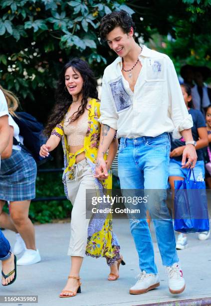 Camila Cabello and Shawn Mendes are seen on his 21st birthday on August 8, 2019 in New York City.