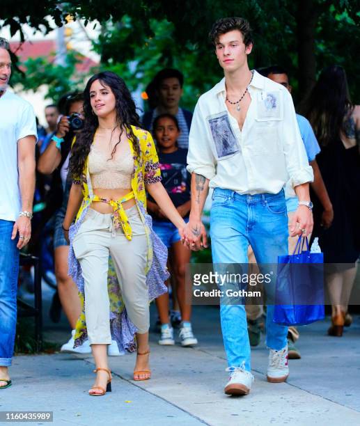 Camila Cabello and Shawn Mendes are seen on his 21st birthday on August 8, 2019 in New York City.