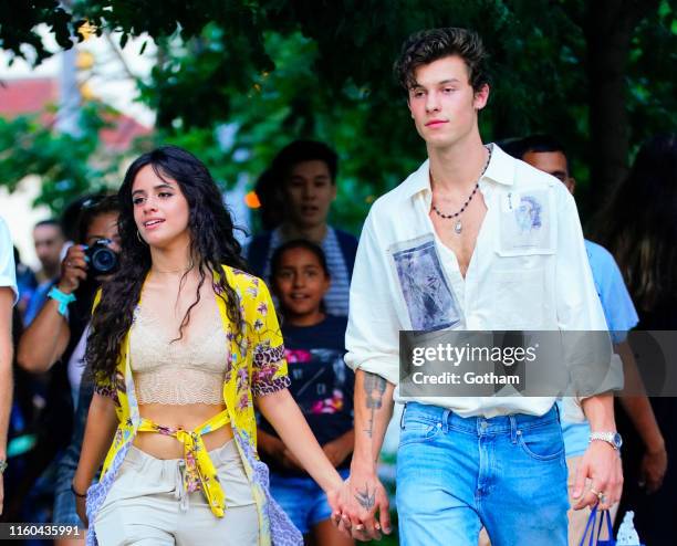 Camila Cabello and Shawn Mendes are seen on his 21st birthday on August 8, 2019 in New York City.