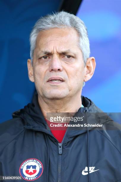 Reinaldo Rueda head coach of Chile gestures prior to the Copa America Brazil 2019 Third Place match between Argentina and Chile at Arena Corinthians...