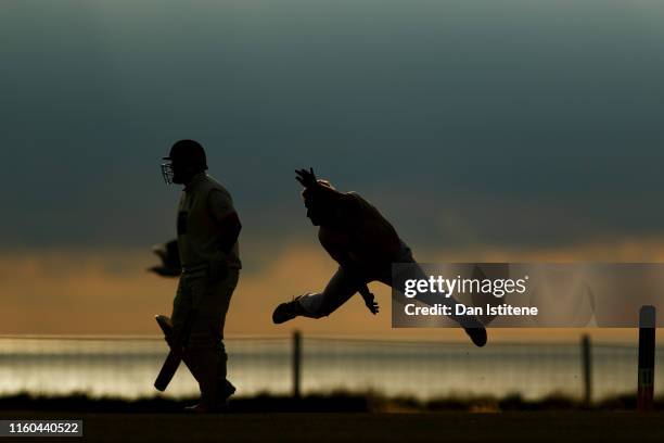 Bowler from Menheniot/Looe CC bowls during the Cornwall Cricket League Division 2 East match between Bude CC and Menheniot/Looe CC at Crooklets...