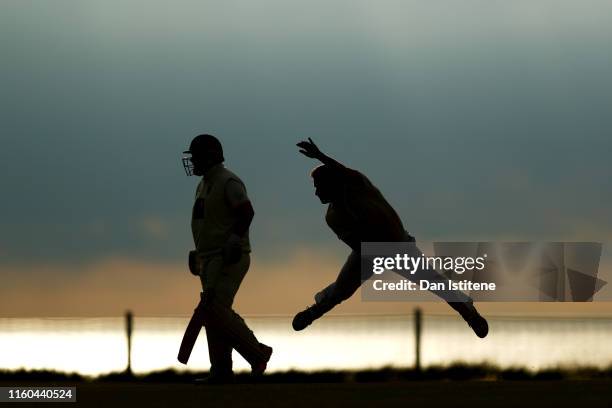 Bowler from Menheniot/Looe CC bowls during the Cornwall Cricket League Division 2 East match between Bude CC and Menheniot/Looe CC at Crooklets...