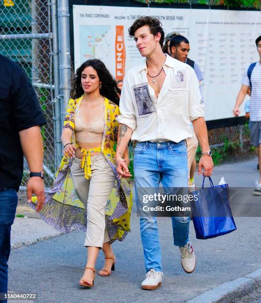 Camila Cabello and Shawn Mendes are seen on August 8, 2019 in New York City.