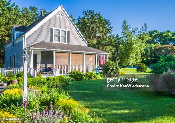 summer gardens at a cape cod home - front porch no people stock pictures, royalty-free photos & images