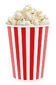 Paper cup with a popcorn on white