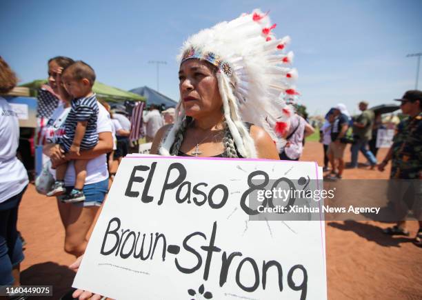 Aug. 8, 2019 -- Indian American Priscilla Perez takes part in a rally for gun control and anti-racism, in El Paso, Texas, the United States, Aug. 7,...